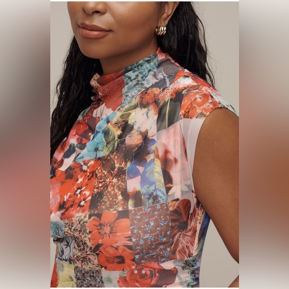 NWT Anthropologie The Maya Ruched Cowl Neck Mesh Dreas - Picture 3 of 6